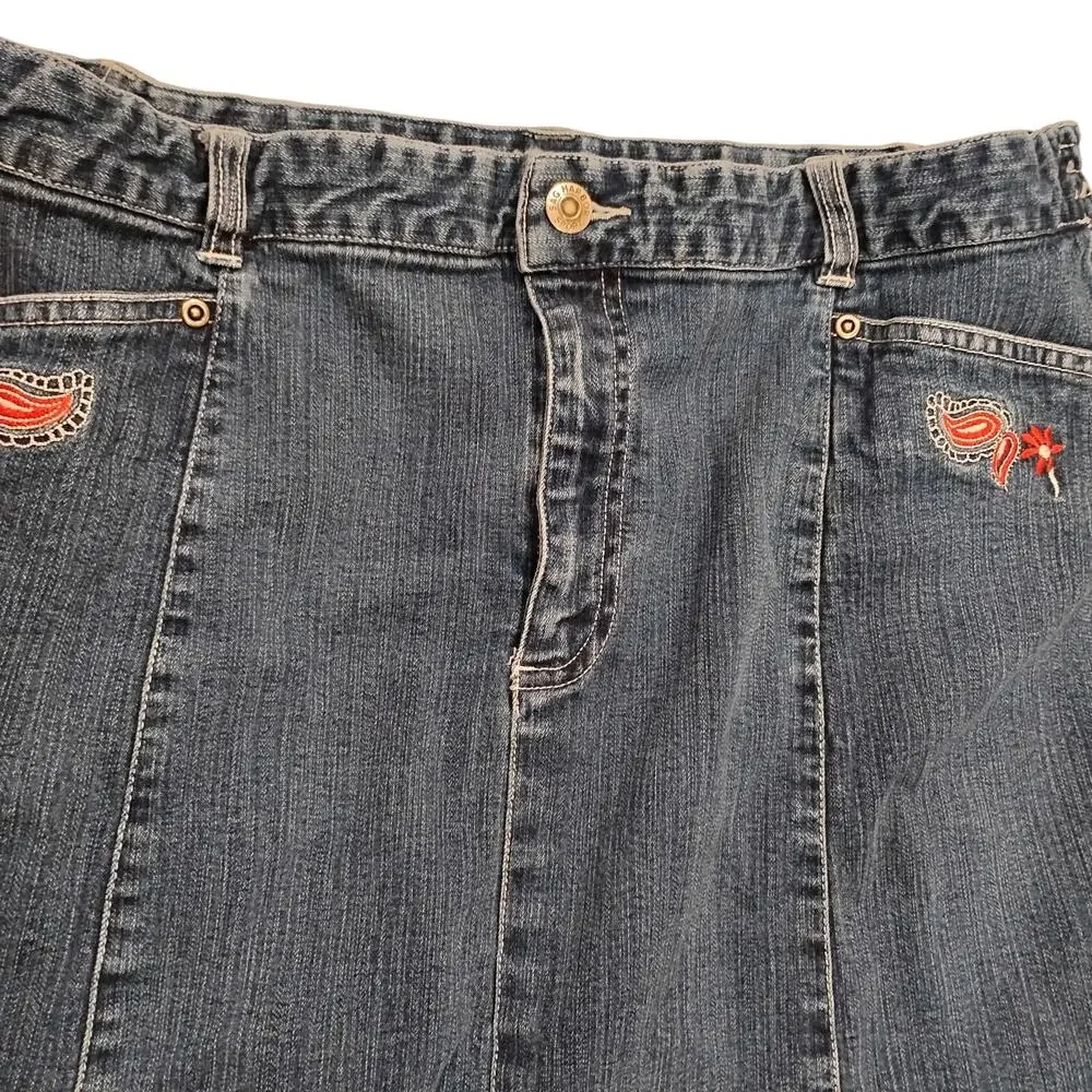 VTG Y2K SagHarbor Sport Women's Sz 16 Jean Denim Pleated Floral Embroider Skirt